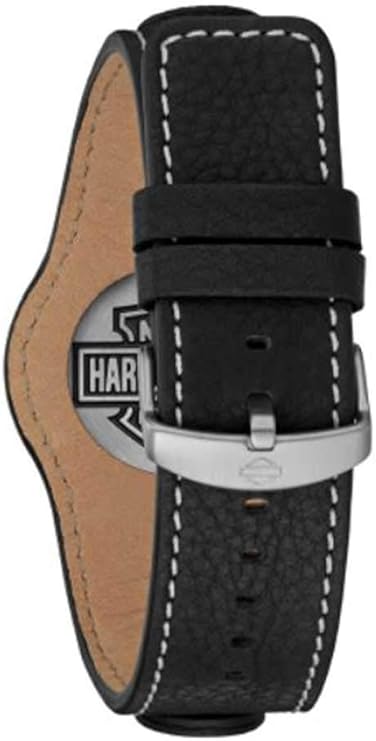 Harley-Davidson Men's B&S Rotating Case Cuff Watch, Black Leather Strap