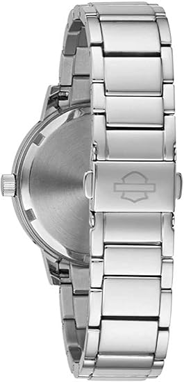 Harley-Davidson Bulova 76L191 Damen-Armbanduhr mit metallischen Flammen, Edelstahl
