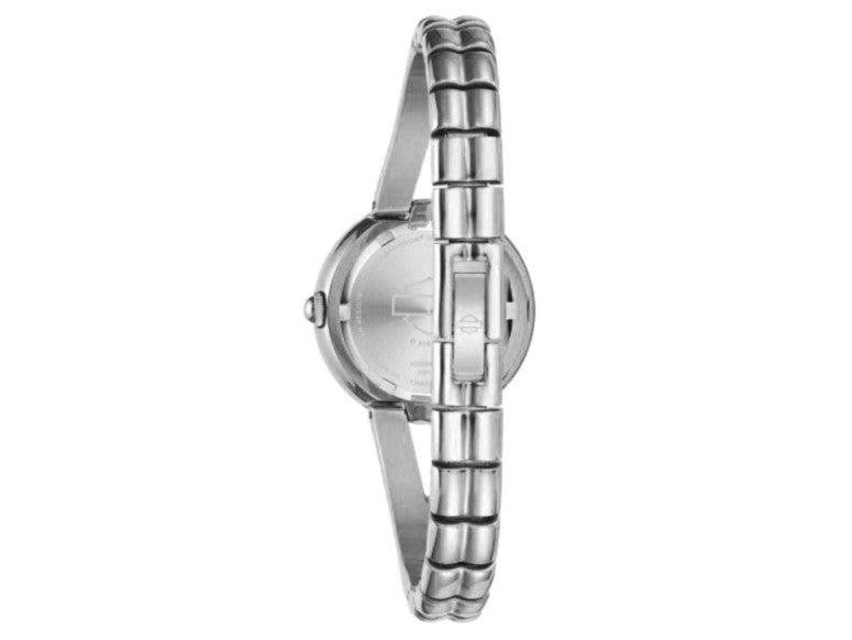 Harley-Davidson Damen Armbanduhr mit 4 Diamanten und halbem Armreif Silber