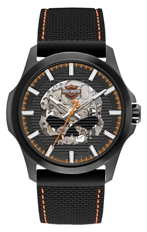 Harley-Davidson Herren Willie Skull Selbstaufziehgehäuse aus Edelstahl 78A118