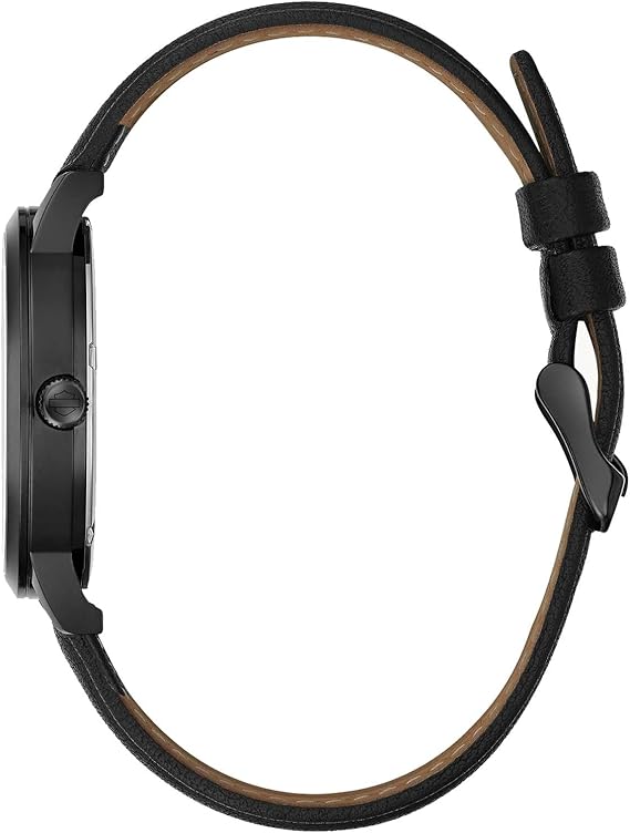 Harley-Davidson Bulova 78A123 Herren-Armbanduhr mit metallischen Flammen, schwarzes Lederband