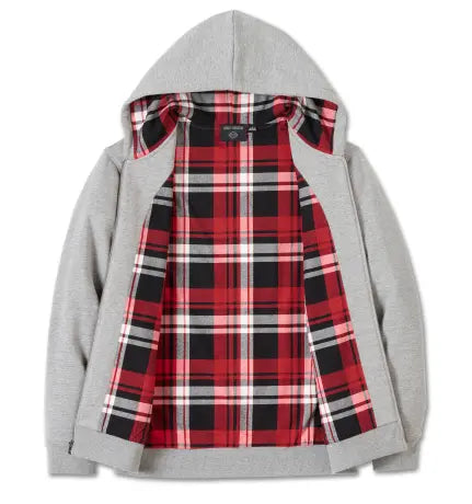 Harley-Davidson Zip Hoodie Bar & Shield Karo Futter, grau meliert