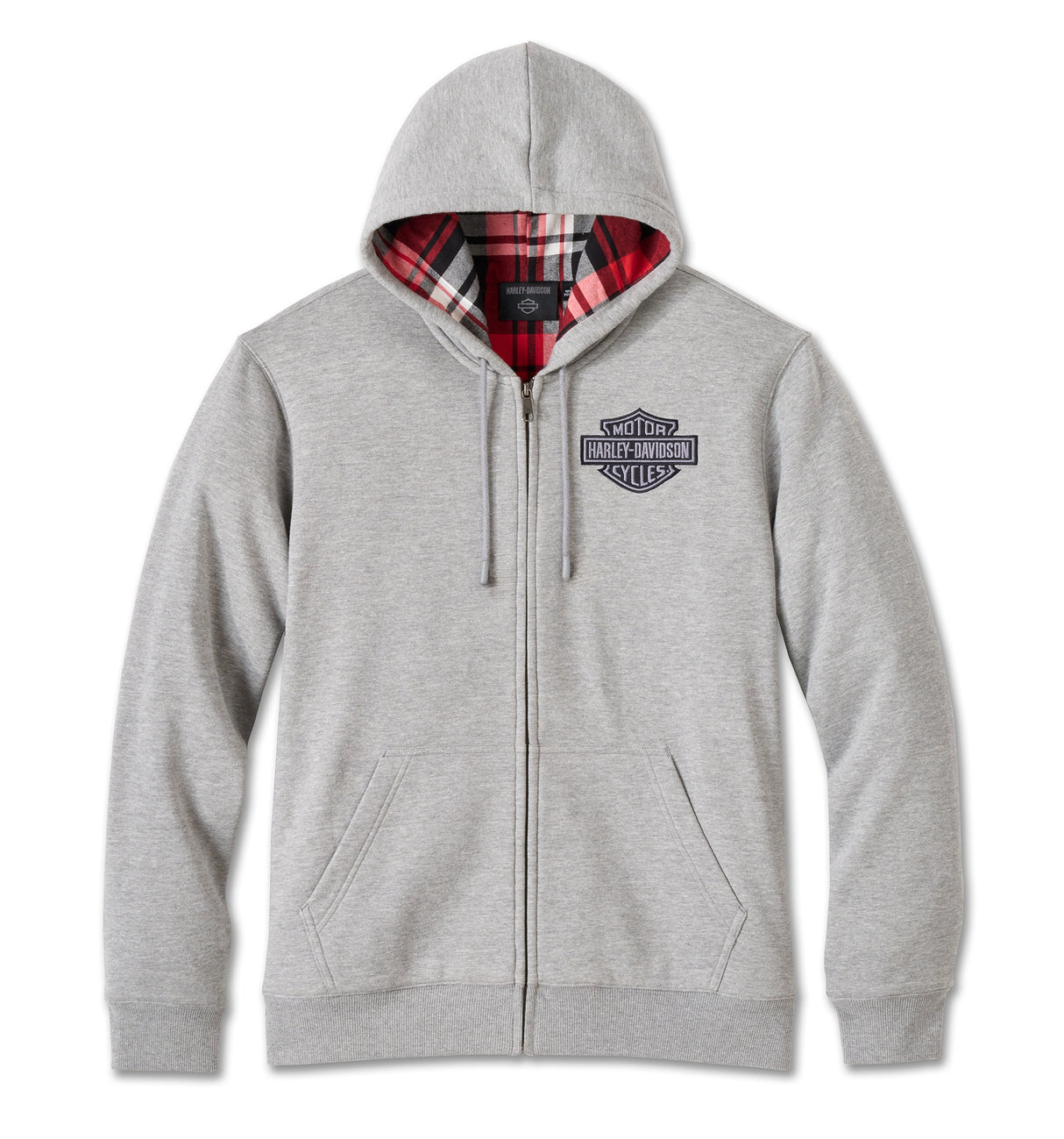 Harley-Davidson Zip Hoodie Bar & Shield Karo Futter, grau meliert