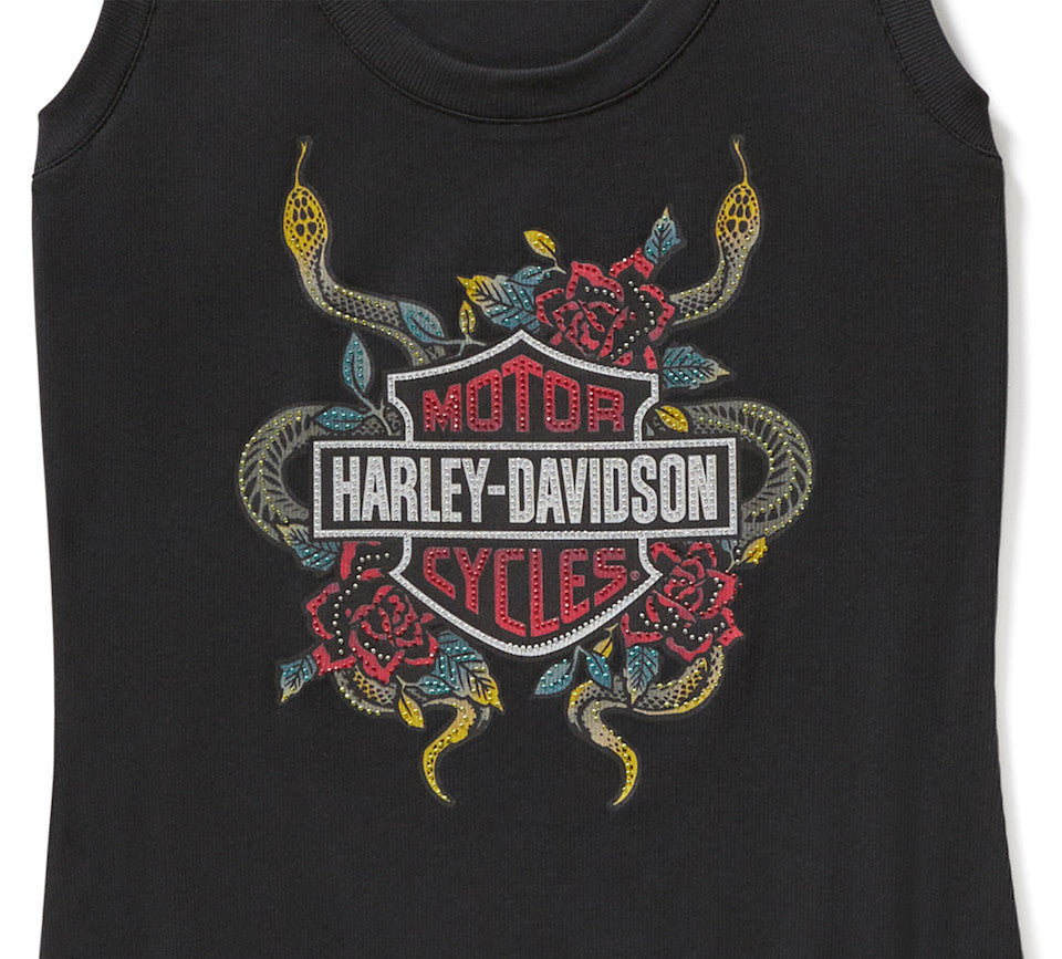 Serpent Rose Bling Ribbed Tanktop - Harley Black