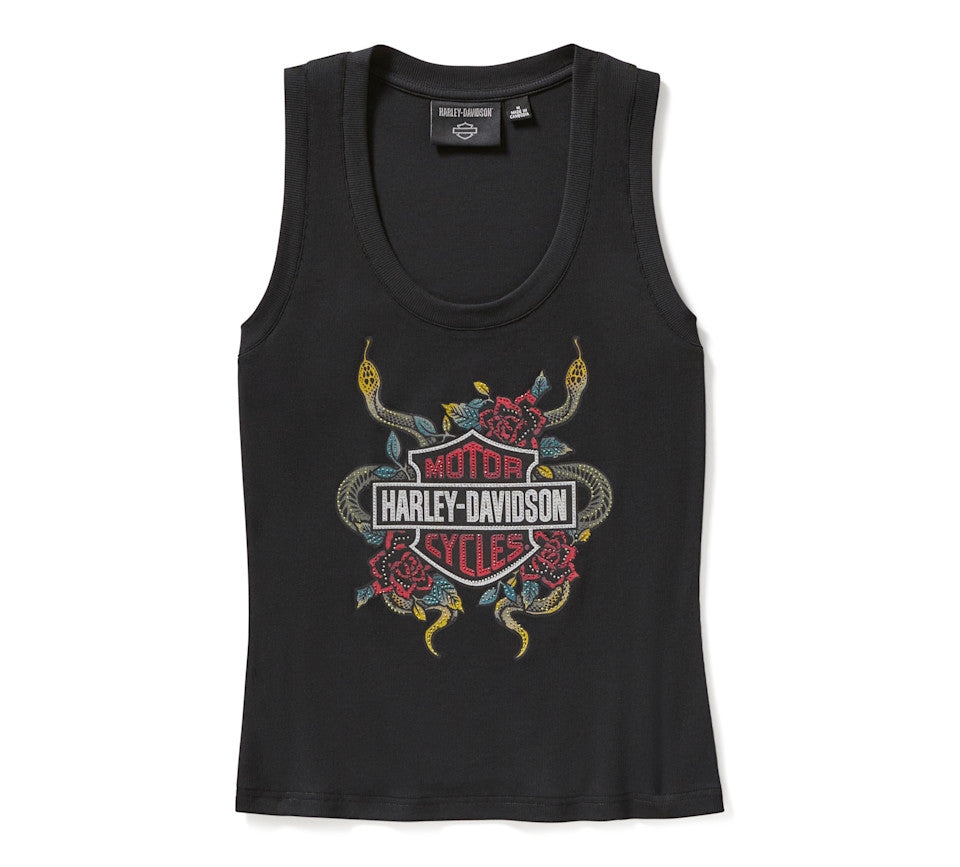 Serpent Rose Bling Ribbed Tanktop - Harley Black