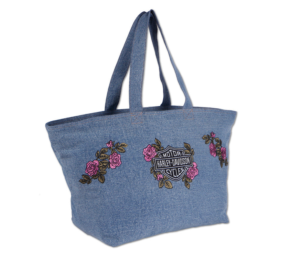 Harley-Davidson Overnight Tote Bag "Blue Jeans & Roses"