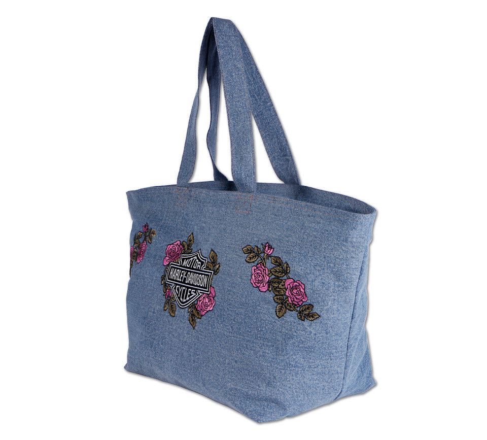 Harley-Davidson Overnight Tote Bag "Blue Jeans & Roses"