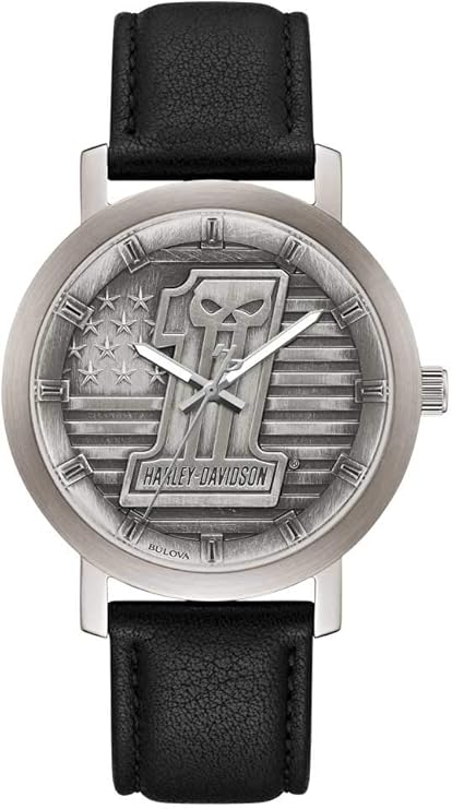 Harley-Davidson Men's #1 Skull Stars & Stripes Watch w/Leather Strap
