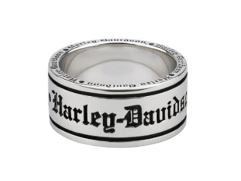 Harley-Davidson Herren Old English Script Band Ring, Sterling Silber