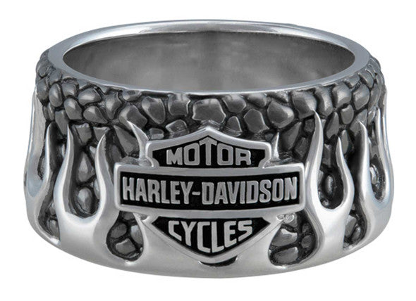 Harley-Davidson® Herren Textured Flames Bar & Shield Edelstahl-Metallring