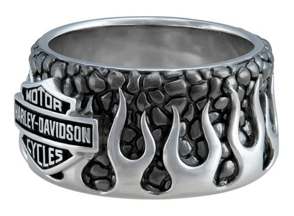 Harley-Davidson® Herren Textured Flames Bar & Shield Edelstahl-Metallring