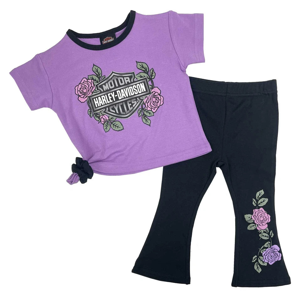 Harley-Davidson Baby Girls' 2 Piece Knit Printed Infant Tee & Pant Set, Purple