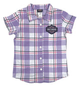 Harley-Davidson Little Girls' Bar & Shield Short Sleeve Plaid Shirt, Purple