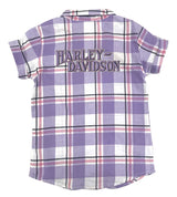 Harley-Davidson Little Girls' Bar & Shield Short Sleeve Plaid Shirt, Purple