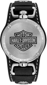 Harley-Davidson Men's B&S Rotating Case Cuff Watch, Black Leather Strap