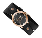 Harley-Davidson Roségold-Kristall Doppel-Wickel-Leder-Damenuhr