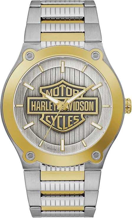 Harley-Davidson Bulova 78A125 Herren-Armbanduhr mit silberfarbenem Zifferblatt, goldfarben