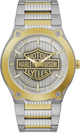 Harley-Davidson Bulova 78A125 Herren-Armbanduhr mit silberfarbenem Zifferblatt, goldfarben