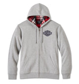 Harley-Davidson Zip Hoodie Bar & Shield Karo Futter, grau meliert