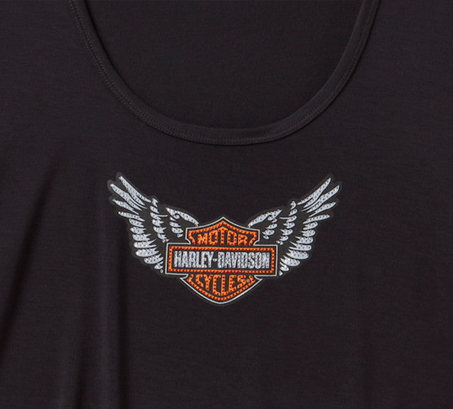 Harley-Davidson Women's Winged Bling Scoop Neck Tee - Harley Black
