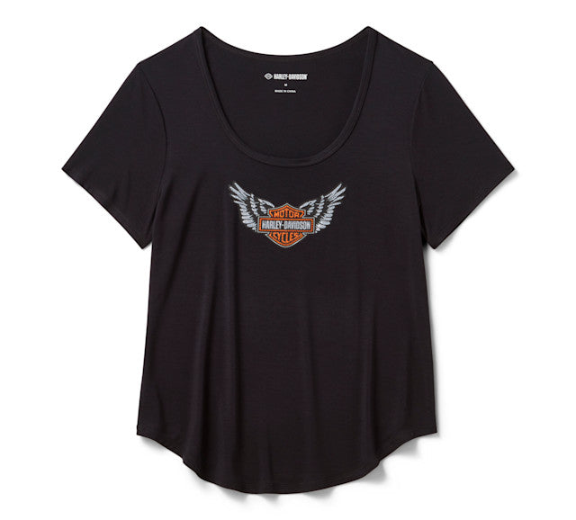Harley-Davidson Women's Winged Bling Scoop Neck Tee - Harley Black