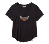 Harley-Davidson Women's Winged Bling Scoop Neck Tee - Harley Black
