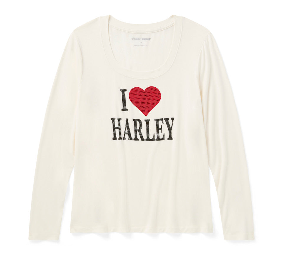 Harley-Davidson Damen Longesleeve "I Love Harley" cremeweiß