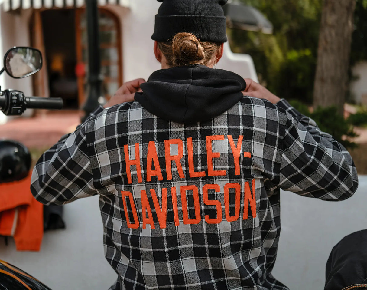 Harley-Davidson Hemd mit Kapuze Karo grau