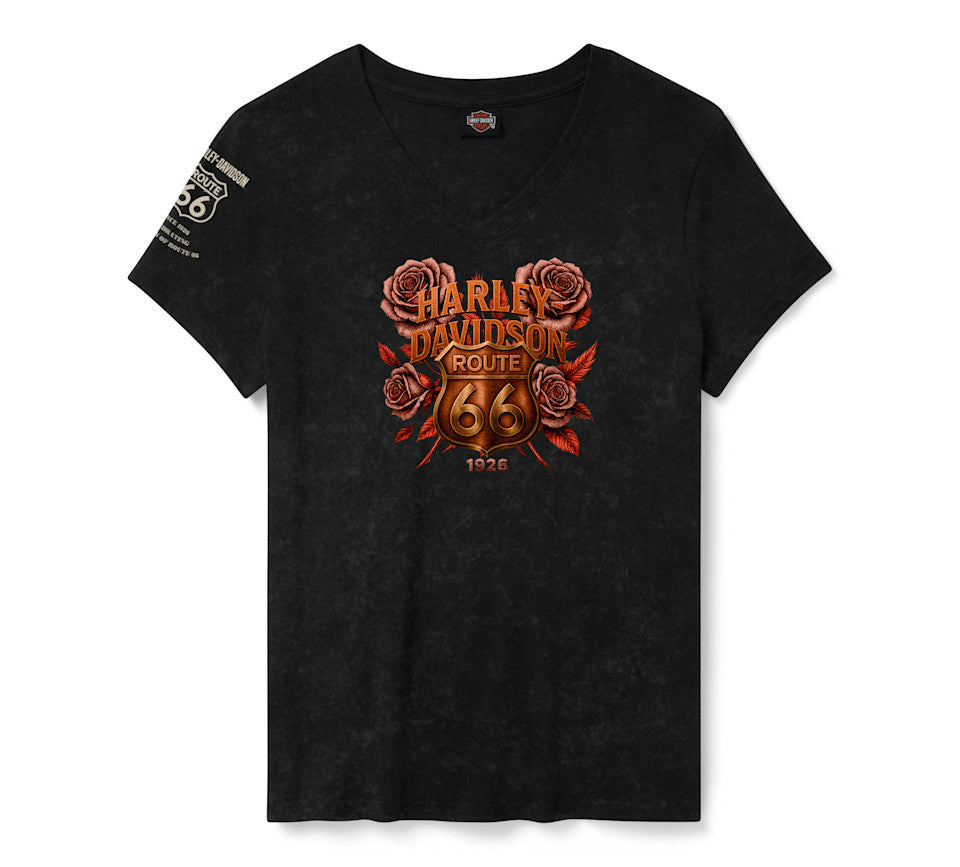 H-D Route 66 Foil Legendary Short Sleeve V-Neck T-Shirt für Damen