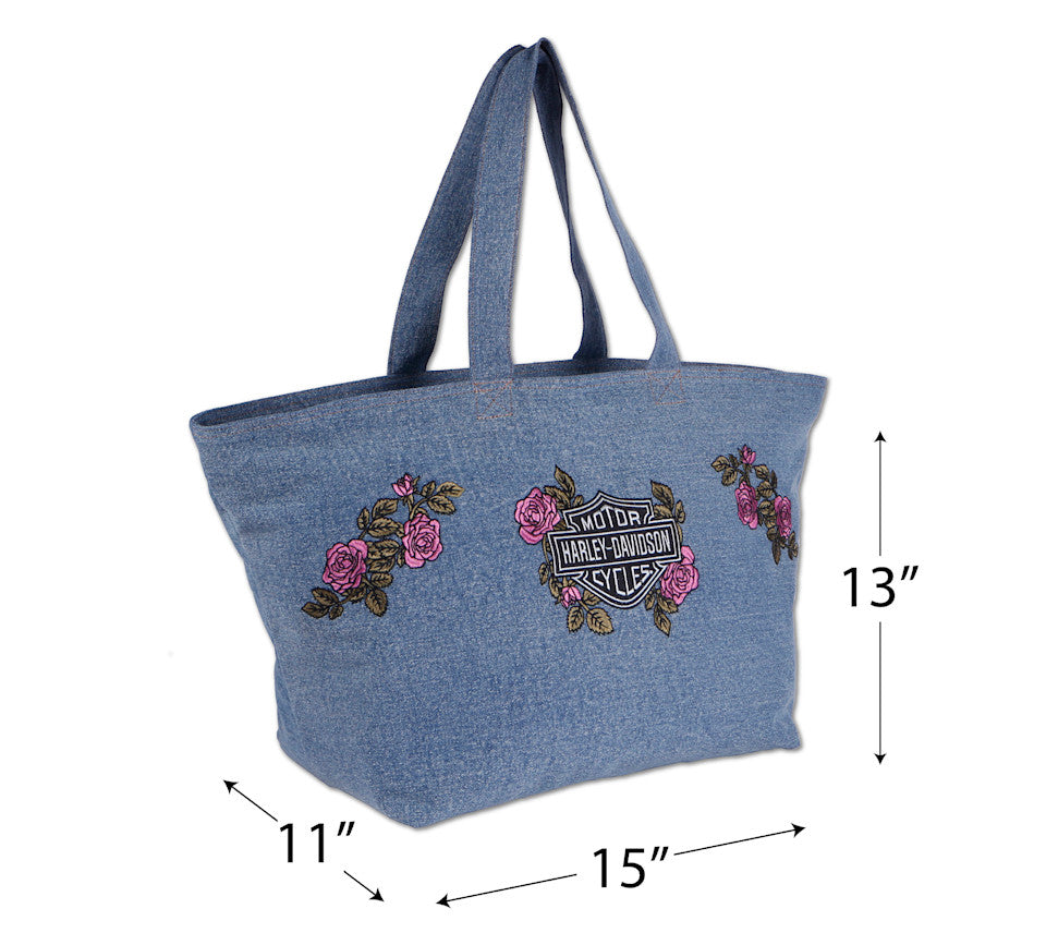 Harley-Davidson Overnight Tote Bag "Blue Jeans & Roses"