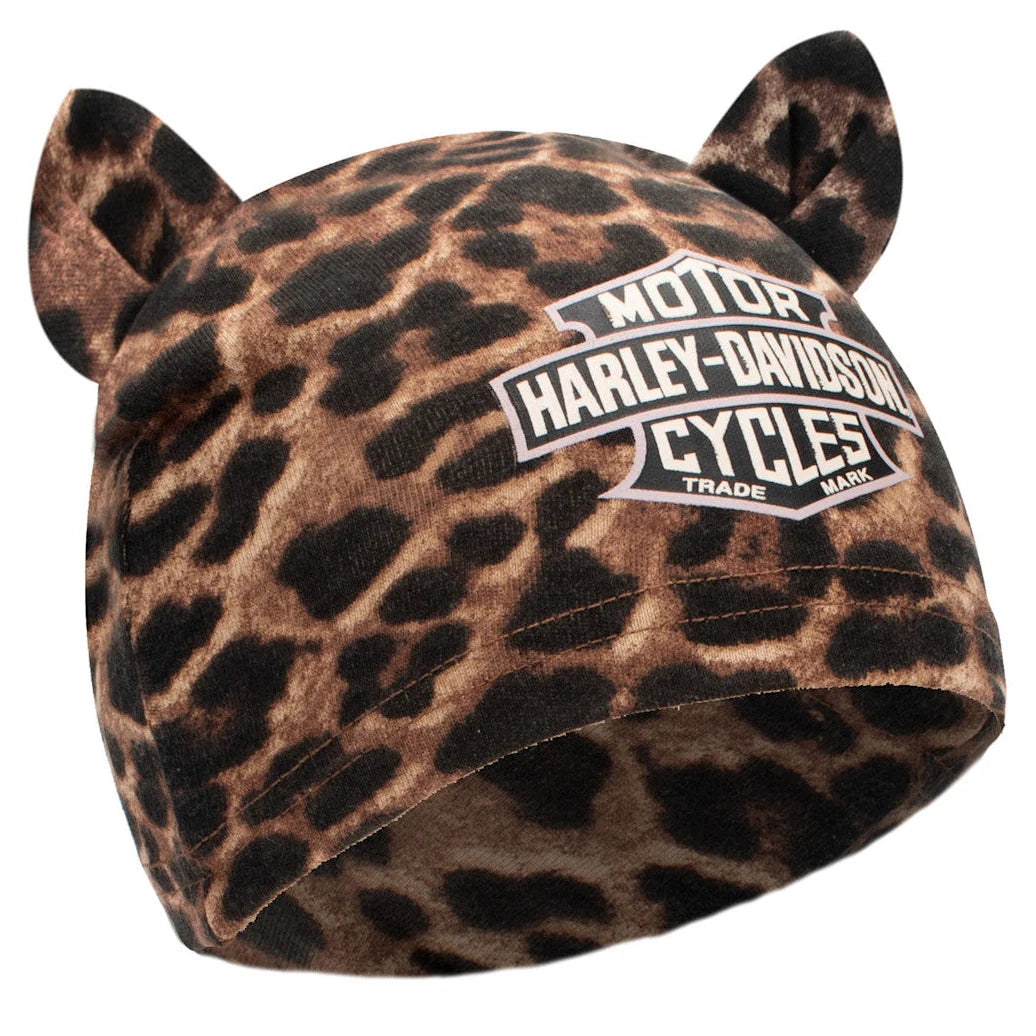 Harley-Davidson Baby-Mütze mit Bar & Shield Logo, 3D-Ohren, Leopardenmuster