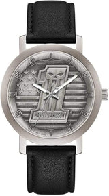 Harley-Davidson Men's #1 Skull Stars & Stripes Watch w/Leather Strap