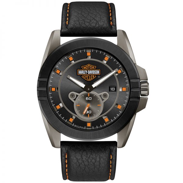 Harley-Davidson Herren Grauton Edelstahl- und Lederuhr