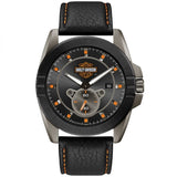 Harley-Davidson Herren Grauton Edelstahl- und Lederuhr