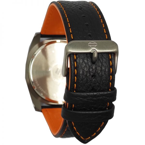 Harley-Davidson Herren Grauton Edelstahl- und Lederuhr
