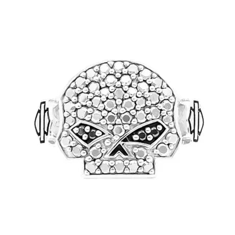 Harley-Davidson Damen Ring Marcasite & Black Skull Silber