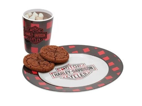 Harley-Davidson Holiday Plaid Cookie Plate Set