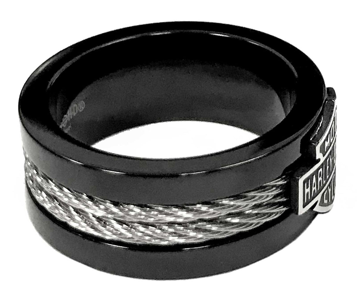 Harley-Davidson® Herrenring, Bar & Shield Stahlkabelband, Schwarzer HSR0021