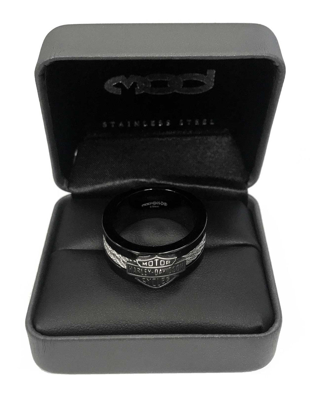 Harley-Davidson® Herrenring, Bar & Shield Stahlkabelband, Schwarzer HSR0021