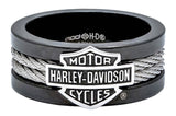 Harley-Davidson® Herrenring, Bar & Shield Stahlkabelband, Schwarzer HSR0021