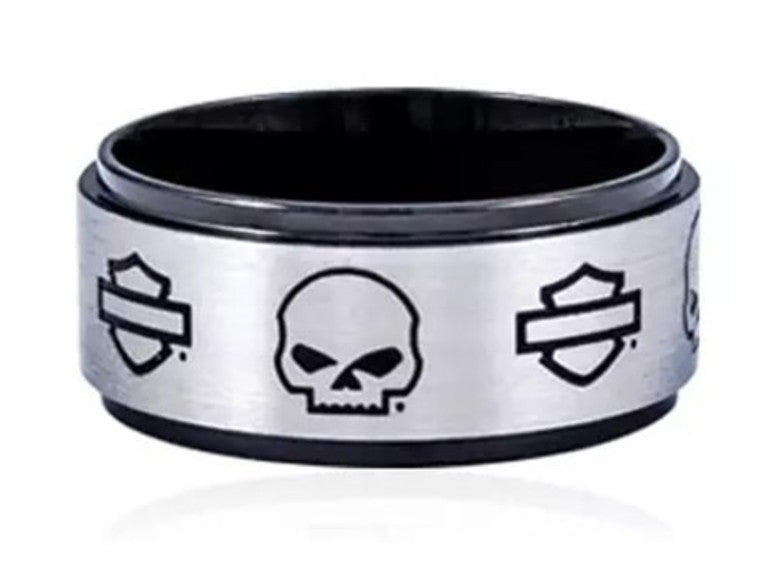Harley-Davidson Ring Skull Bar & Shield auf schwarz Stahl