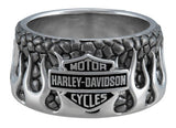 Harley-Davidson® Herren Textured Flames Bar & Shield Edelstahl-Metallring