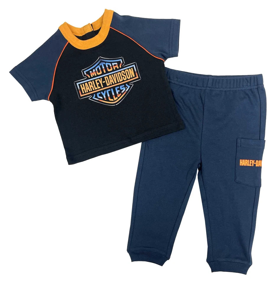 Harley-Davidson Baby Boys' 2-Piece Infant Knit Short Sleeve Tee & Pants Set